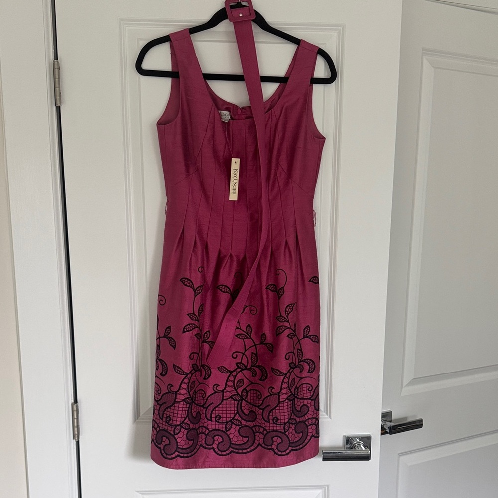 Kay Unger Fuchsia Dress with Black Floral Detail